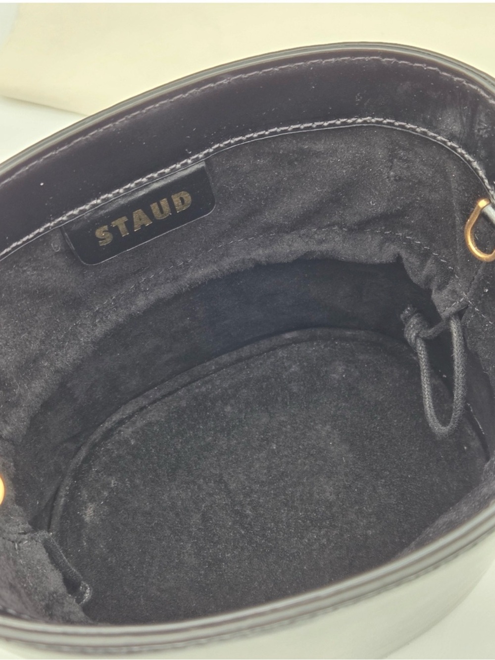 STAUD Moreau Black Leather Bucket Bag Tortoise Handle Crossbody Quiet Luxury - Picture 10 of 12